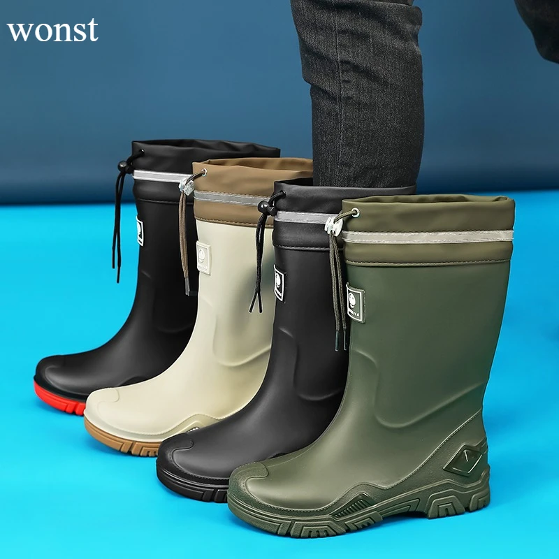 

Men's Lightweight Waterproof Fishing Rain Boots Anti-slip Wear-resistant PVC Boot Tube round Toe EVA Insole Plain Color Adult
