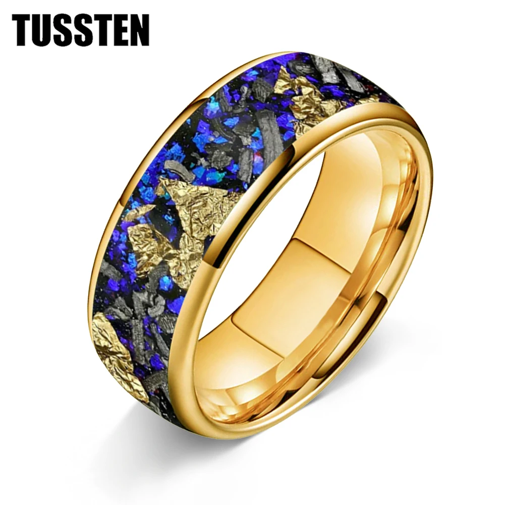 

Кольцо TUSSTEN 6/8 мм с синим песчаником, золотое кольцо из карбида вольфрама, метеорит, сусальное золото, удобная посадка