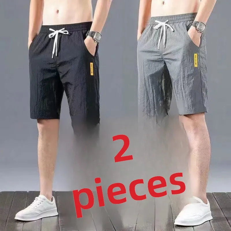 Men's Summer Ice Silk Quick Dry Loose Fit Casual Shorts Trendy Cool Feeling Pants Elastic Waist Youthful Energy Straight Leg