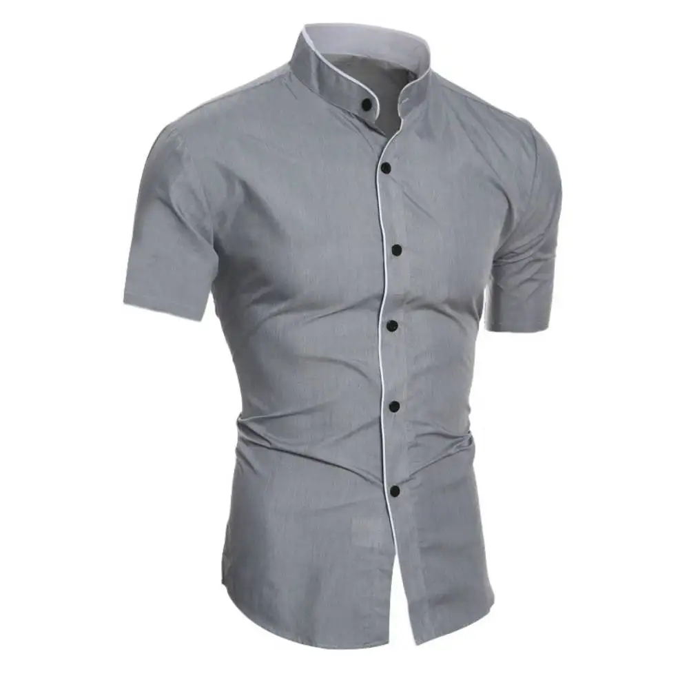 Camisa de manga curta masculina, camisa justa, monocromática, simples, casual, elegante, pendulares, versão coreana