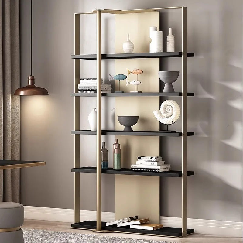 Modern Italian minimalist stainless steel bookshelf office living room book light luxury display cabinet shelf high-grade Bogu