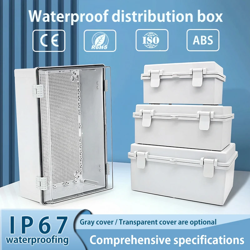 IP66 Waterproof Gray/Transparent Cover Enclosure Junction Box ABS Plastic Outdoor Electronic Instrument Electric Waterproof Case