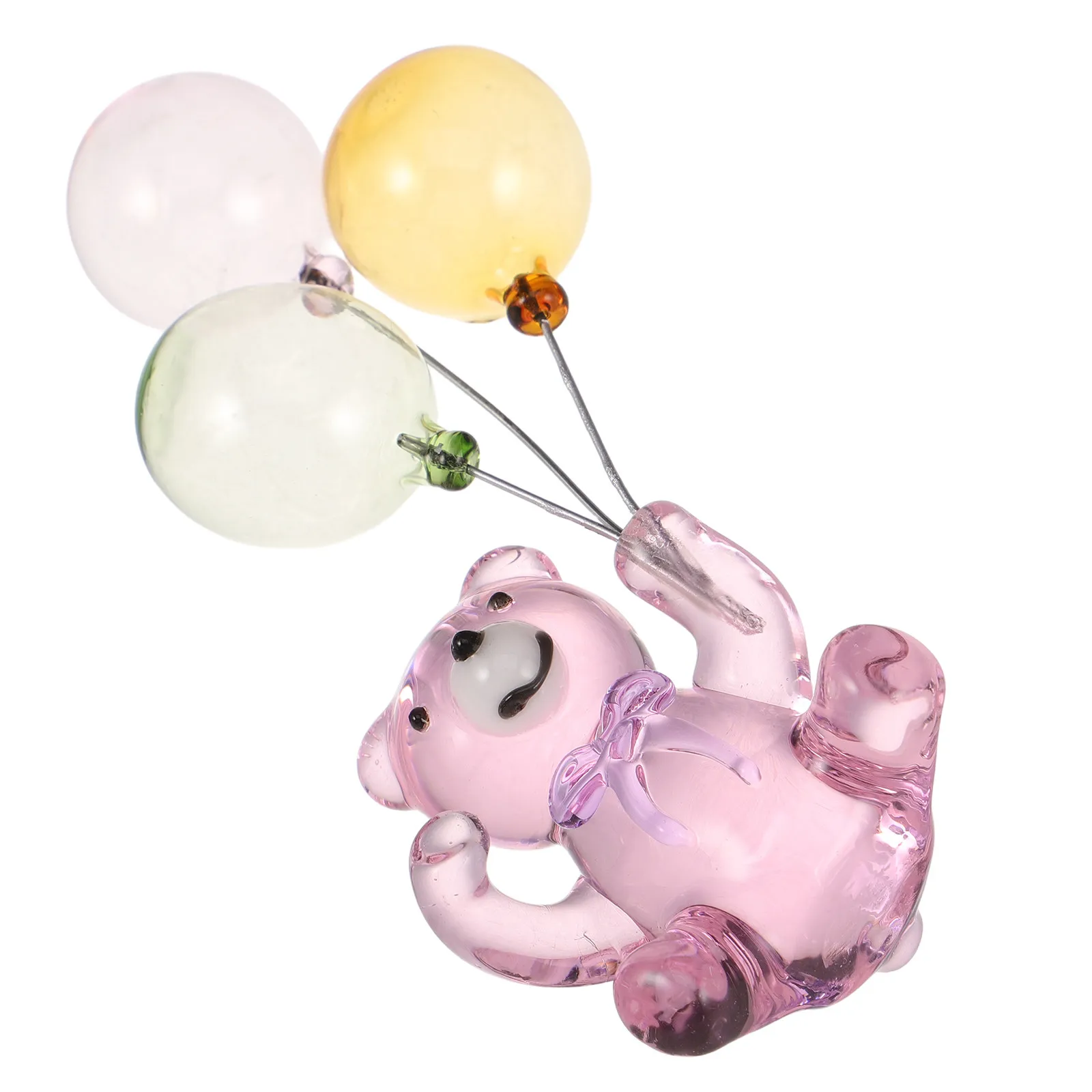 Mini Crystal Bear Holding Balloon Statue Cute Art Animal Sculpture Office Desk Shelf Decoration Bear