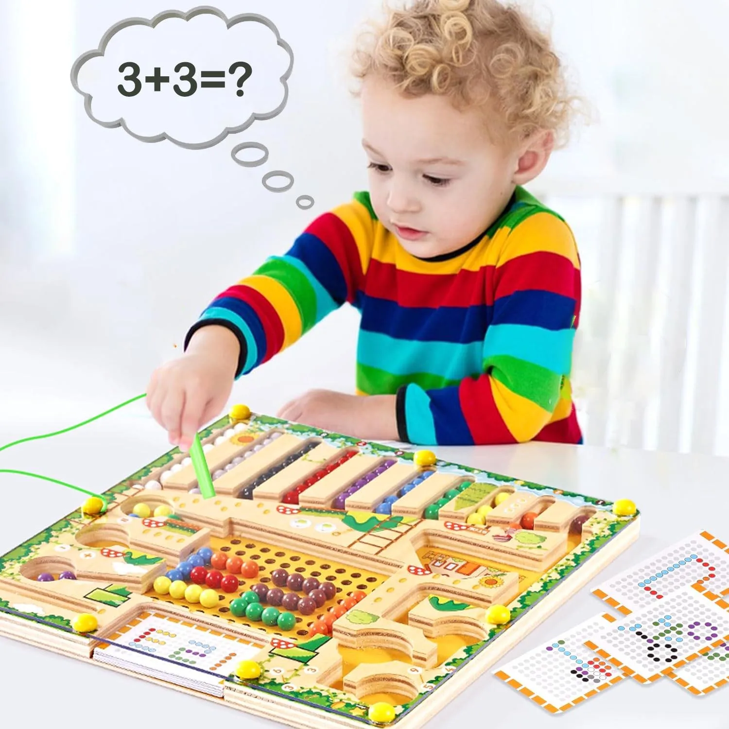 Magnetic Color& Number Maze 2 in 1 Wooden Montessori Magnetic Beads Puzzle Maze For Toddlers Fine Motor Toy  Preschool Activitie