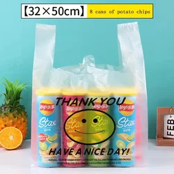 100/50Pcs Clear Shopping Bags with Handles, Plastic Packaging Bags, Fresh Bags, Tote Bags, Smile Gifts, Kitchen Accessories