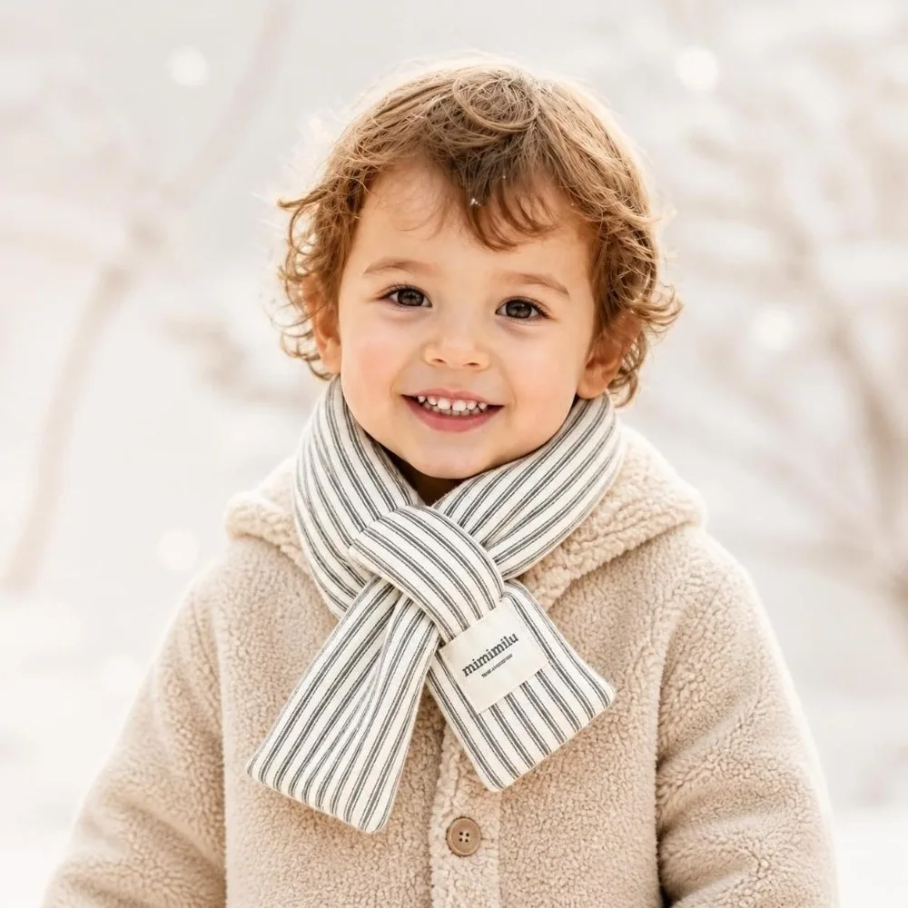 Cute Quilted Cotton Cross Wrap Scarf 3 Colors Warm Neck Warmer Striped Plaid Neckerchief Girls view 2