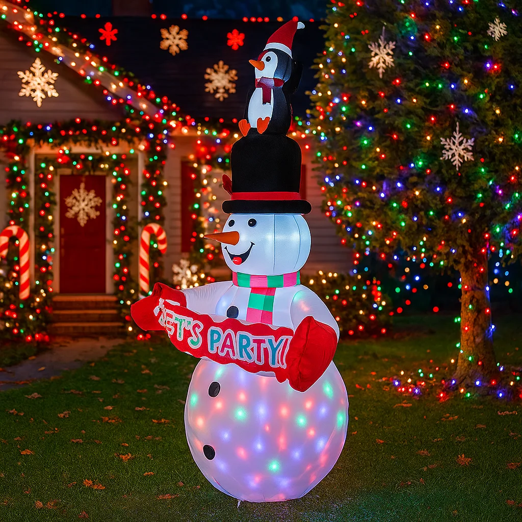 2.4M/7.8FT Opblaasbare Sneeuwpop Pinguïn Snoep Riet Verlichting LED Home Decoraties Speelgoed Yard Xmas Ornamenten Vakantie Decor levert