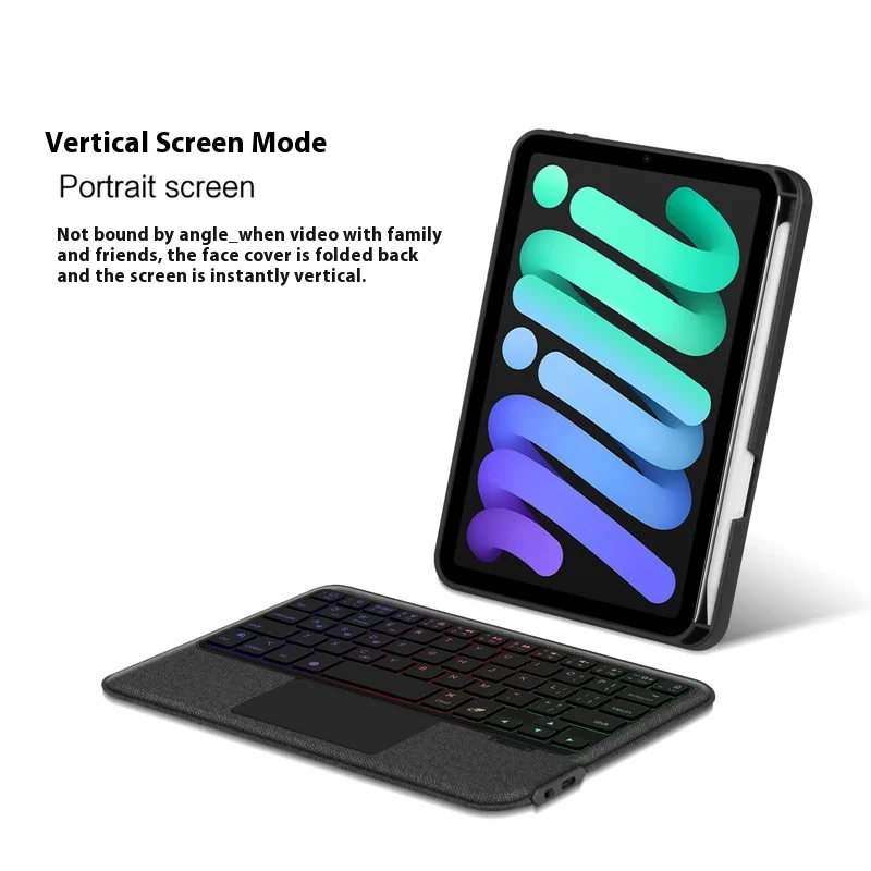 LED Touchpad Keyboard for iPad Mini 6 Mini 7 8.3 inch 2025 Magnetic Intelligent Case Detachable Stand Support Cover