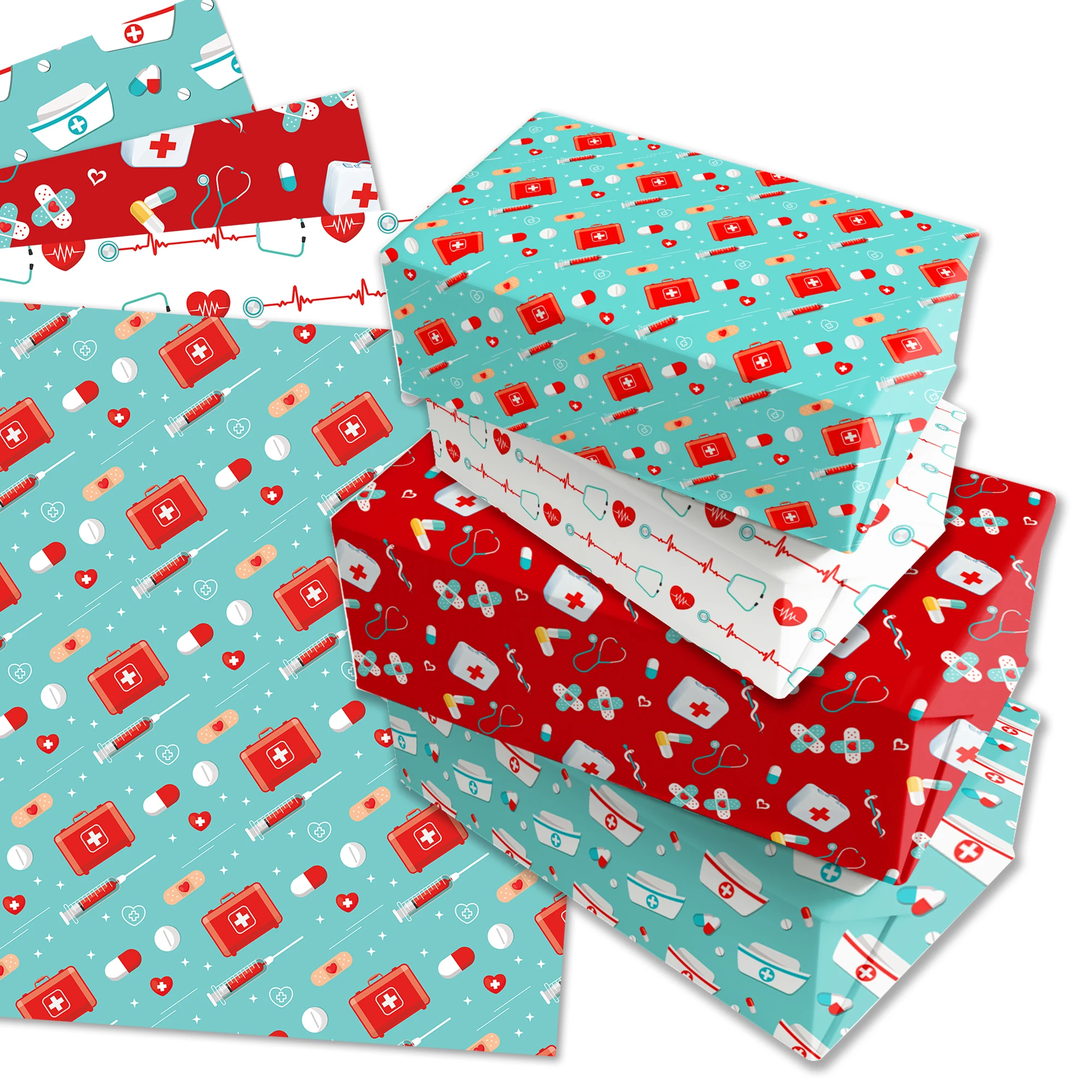 12pcs Happy Nurses Day Pattern Gift Wrapping Paper Baby Birthday Gifts Decorative Packing Paper Party Material Craft Papers