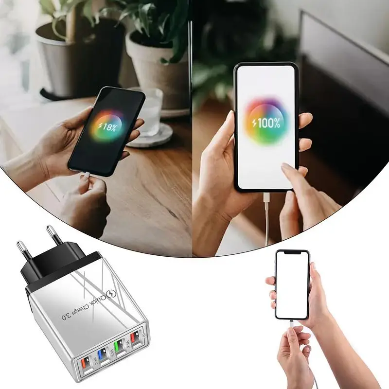 USB Charger Head 4 Port Charging Adapter USB Wall Charger Multiport 3.0 Fast Charging Block For All USB Charging Devices