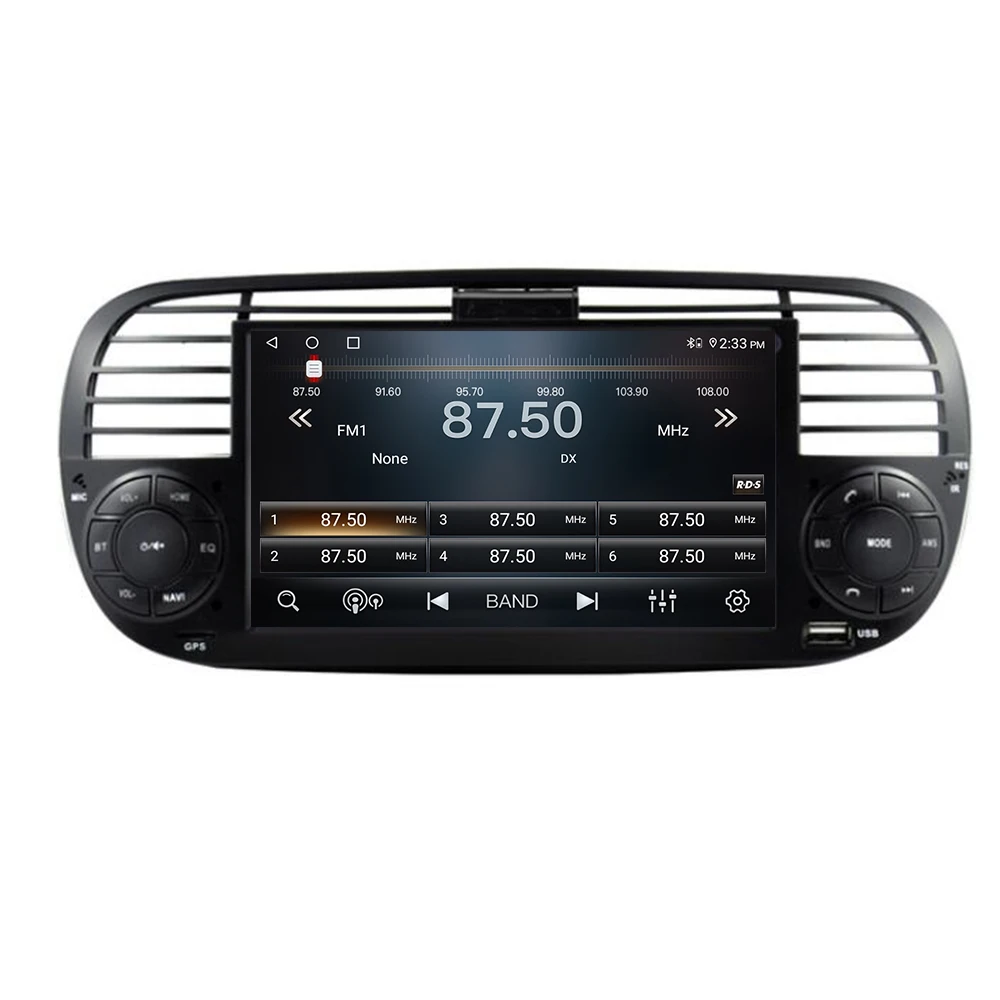 راديو سيارة أندرويد 7 بوصة لشركة فيات 500 2007-2015 أندرويد 14 Carplay نظام تحديد المواقع والملاحة مشغل وسائط متعددة أبيض أسود