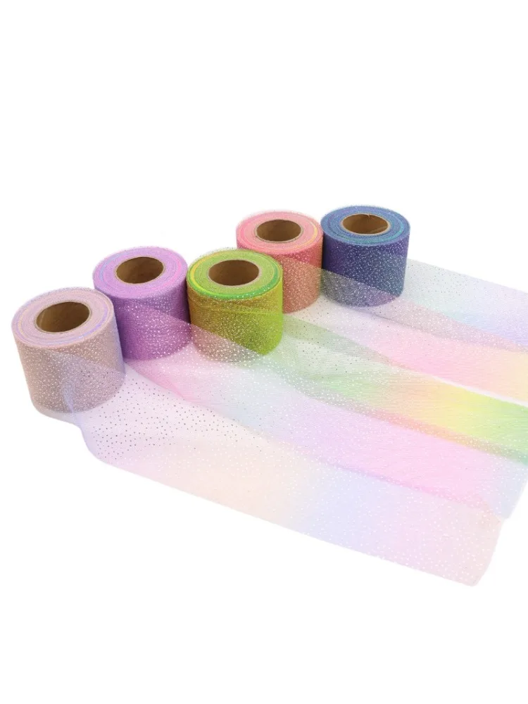 Rouleau de ruban en maille de Tulle arc-en-ciel à paillettes argentées, 25 mètres/rouleau, 6cm, bricolage, couvre-chef, tissu Organza, robe Tutu, fournitures de fête prénatale