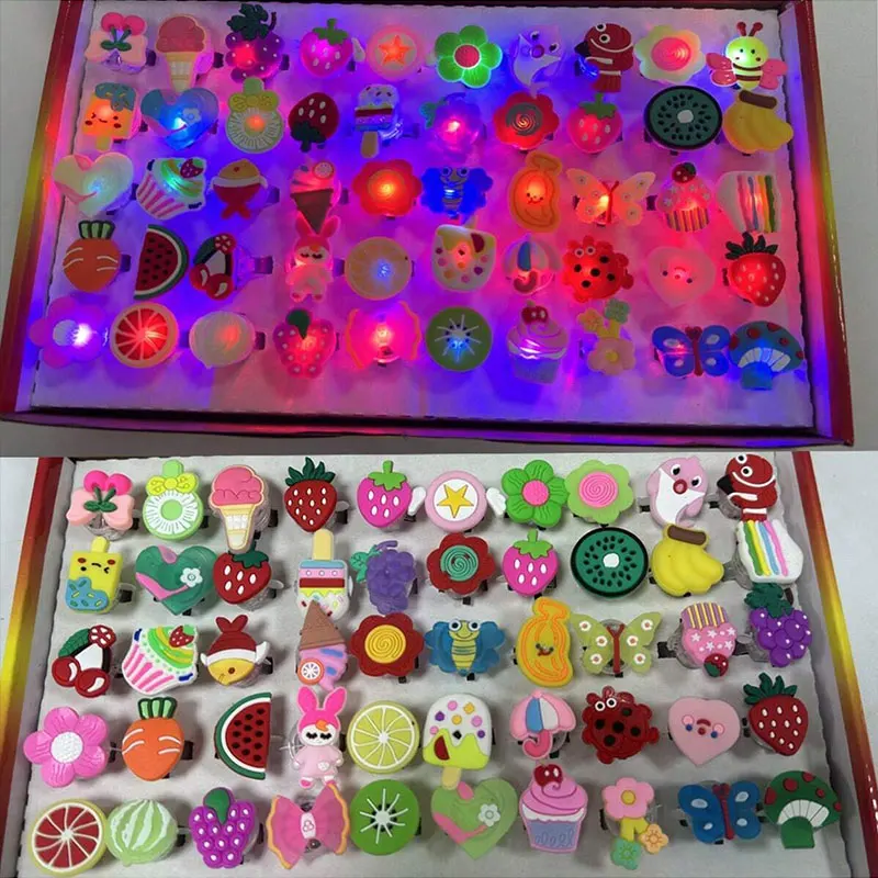 20/50pcs Cartoon LED Luminous Finger Rings Animal Flower Light Up Finger Ring Toys Glowing Rings Glow in The Dark Party Supplies - view 6