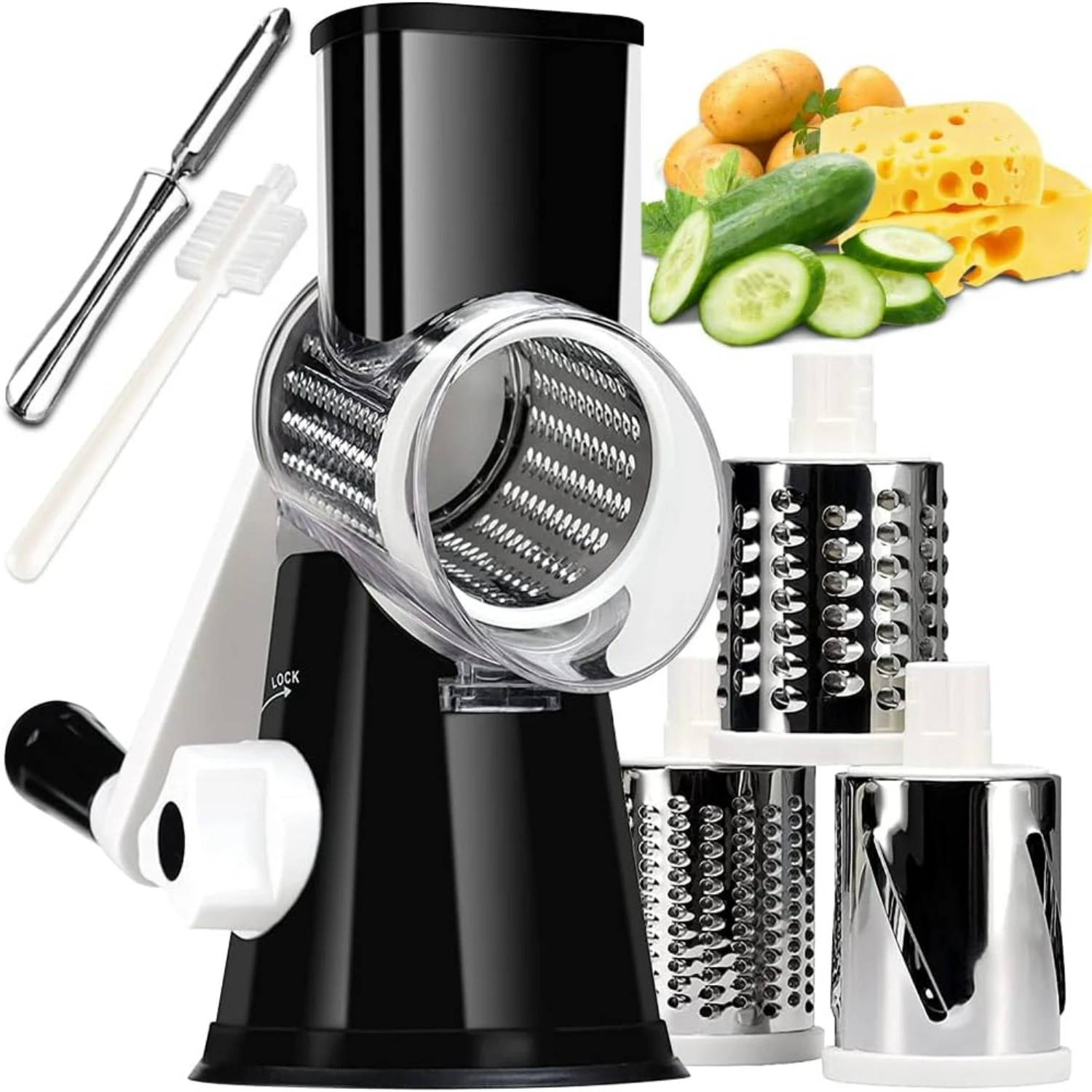 

Efficient and Versatile Dark Blue Ergonomic Rotary Cheese Grater with 3 Interchangeable Blades - Convenient Kitchen Gadget for E