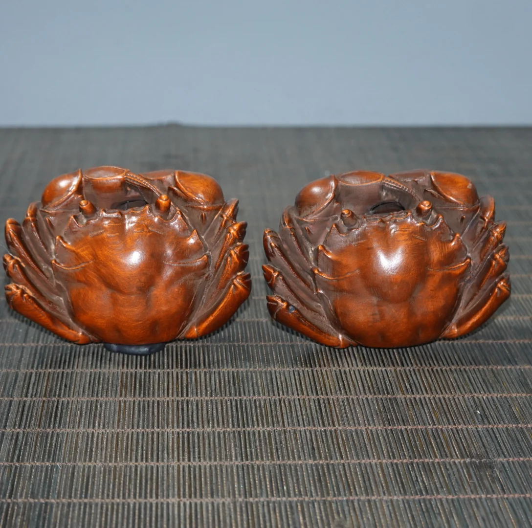 Chinese natural boxwood carving interesting crab statue home desk decoration eight come to money