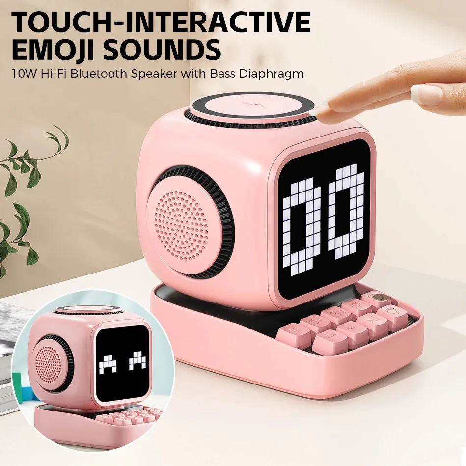 

Portable Magnetic 15W Wireless Charging Bluetooth Speaker Retro Pixel Art Alarm Clock LED Display Board Cute Gift Home Light