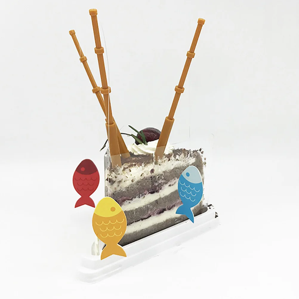 

12pcs Fishing Rod Cake Decorations Party Favors Cupcake Decors Lightweight Safe Kids Birthday Picks Plastic Creative