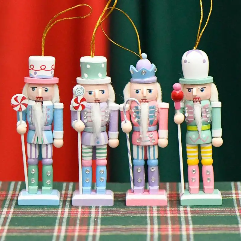 Nutcrackers Figures Set Of 4 Christmas Nutcracker Soldier Wooden Candy Color 5Inch Figures Decorative nutcracker ornaments