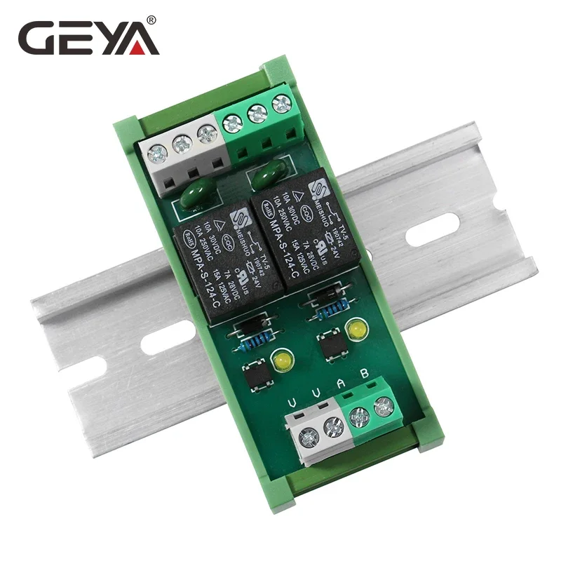 GEYA Din Rail Mounted 2 Channel Relay Module DC 24V 12V 230VAC Intermediate Power Relay Control Module 5VDC