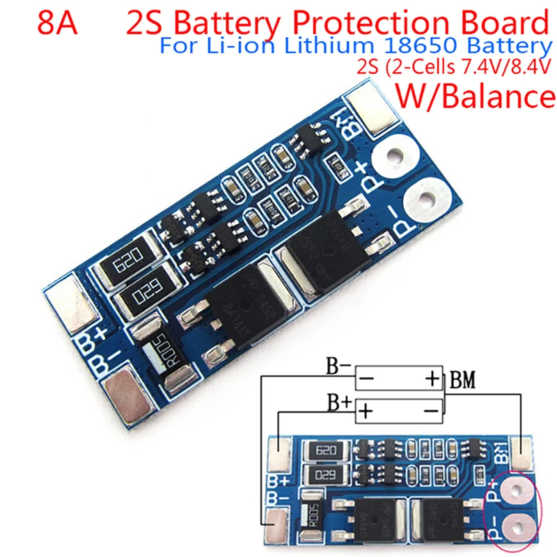 BMS 2S 8A 7.4V 8.4V 18650 Lithium Battery Charge Board Equalizer Balance Version Short Circuit Protection For Solar Power Supply