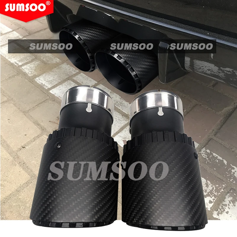 

Exhaust pipe muffler tail throat aluminum alloy Bevel with carbon fiber black 89/101 mm general purpose car modification