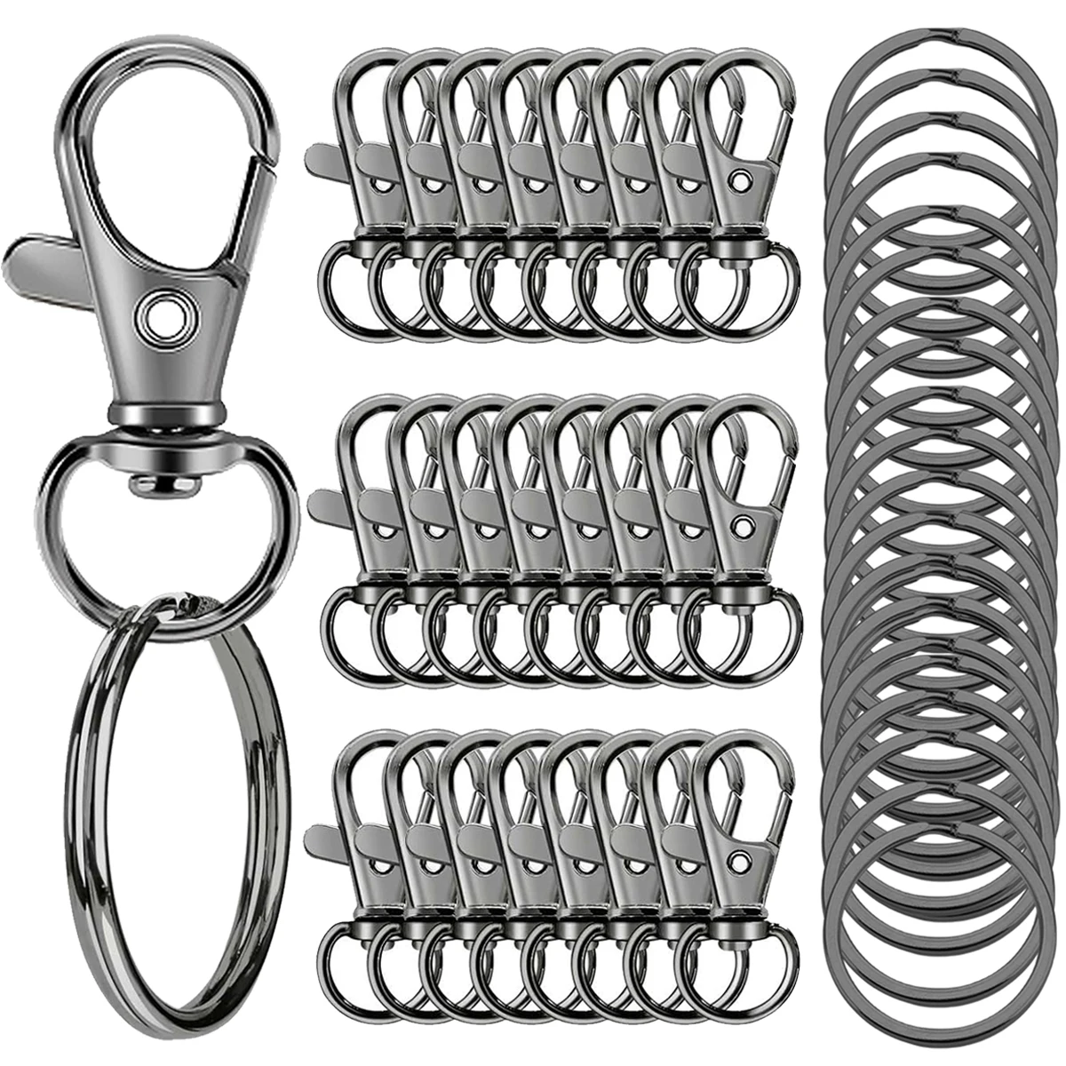 30 Stück Drehkarabiner mit flachem Schlüsselring, 15 Stück Schlüsselringe, 15 Stück Schlüsselring-Dekorationen, handgefertigt, 32 mm / 1,25 Zoll