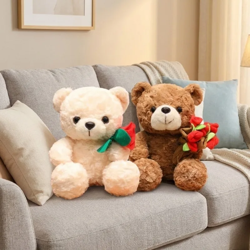 Orsetto di peluche Kawaii con rose Peluche Orso morbido Bambola di pezza Regalo romantico per l'amante Decorazioni per la casa Regali di San Valentino per ragazze
