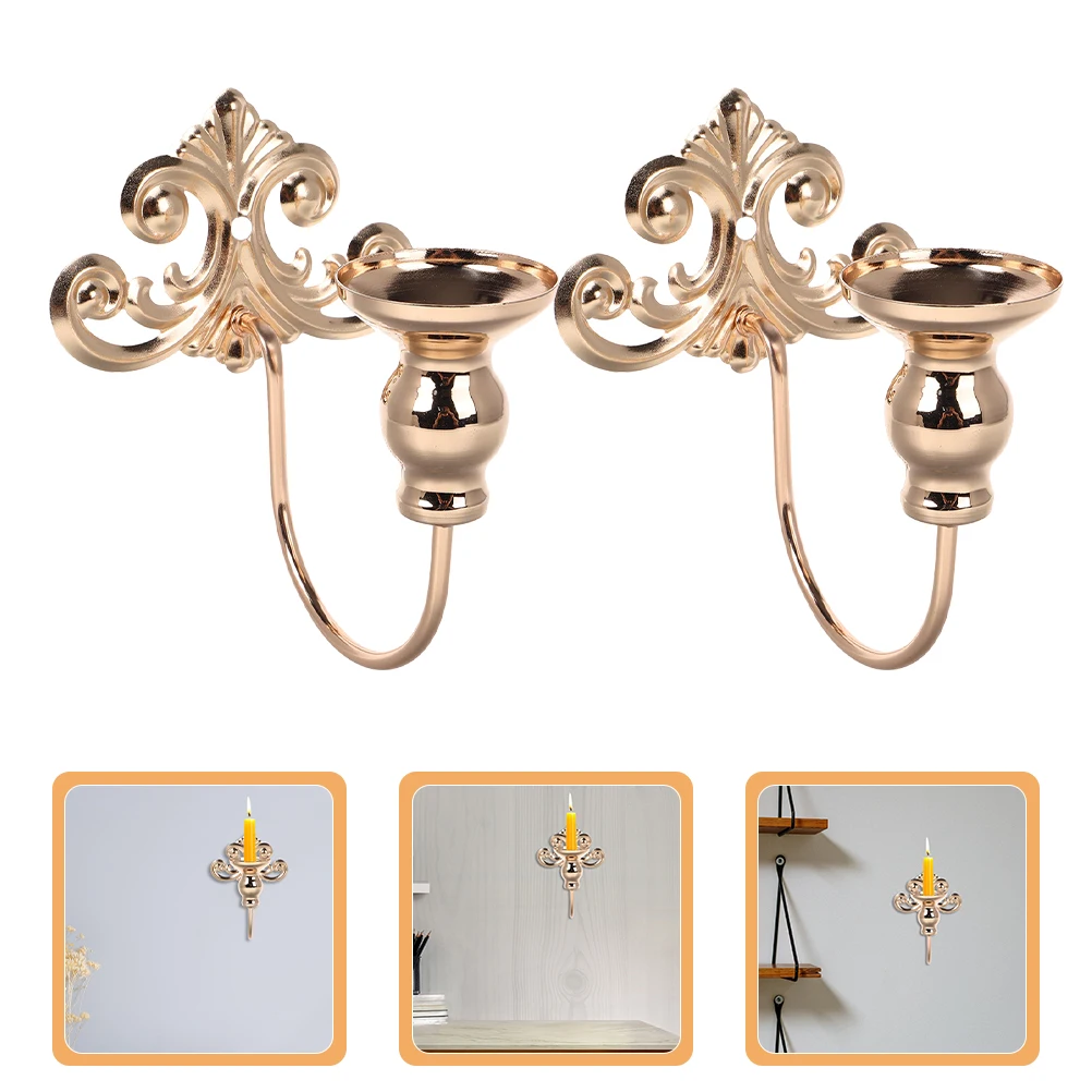 

2pcs Wrought Iron Wall Holder Vintage Decor European American Golden Metal Sconce Shelf Hanging Candles