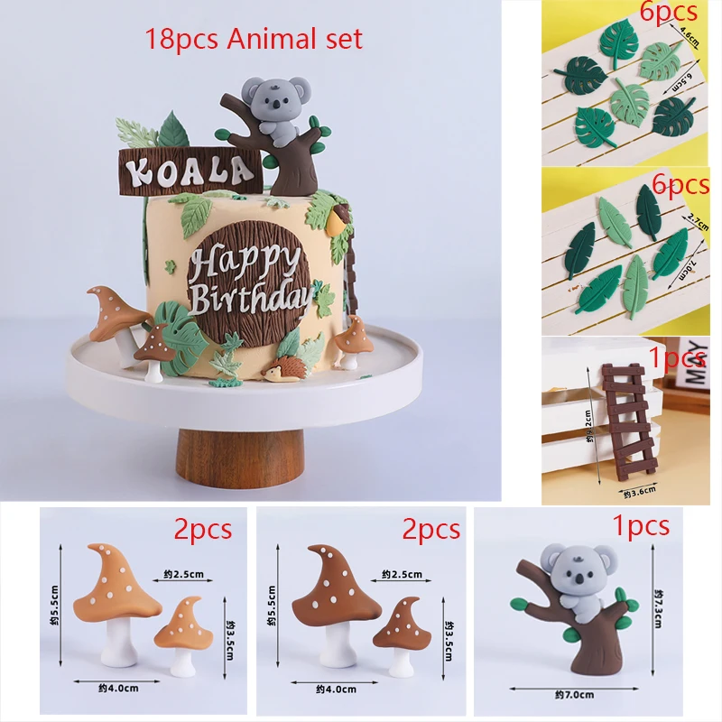 Jungle Animal Cake Topper Kit Plam Leaves Safari Lion Giraffe Elephant Doll Cake Decor Wild One Kids First Birthday Party Decor