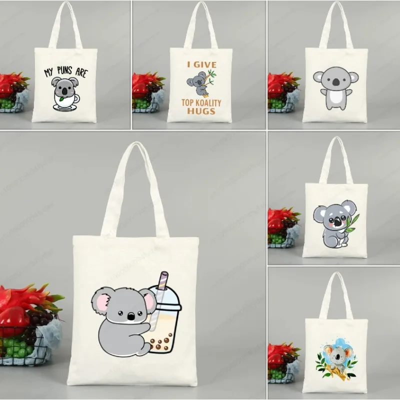 

Ленивый сон Коала Забавная сумка для покупок с принтом Оригинальный дизайн Белые модные дорожные холщовые сумки унисекс Сумки для украшения дома
