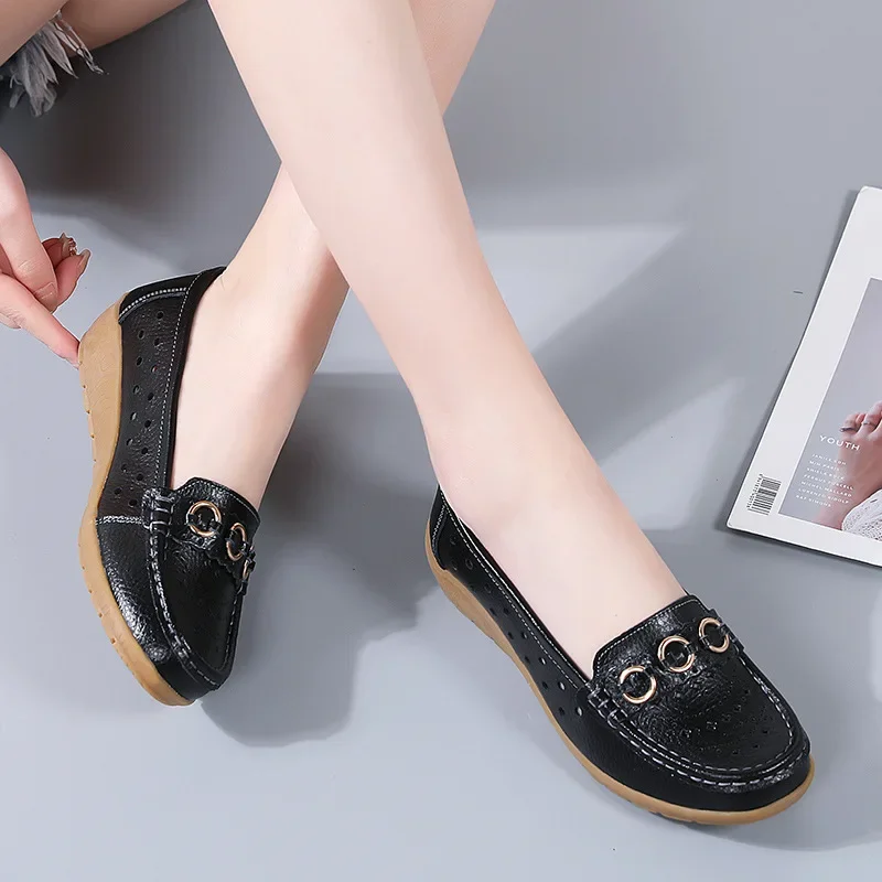 Women Flat Plus Size 44 Women Genuine Leather Shoes Slipony Low Heels Chaussures Femme Casual Ballet Flats Shoes Women Loafers