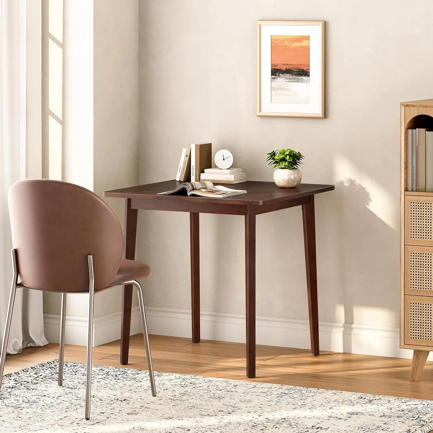 Bamboo Dining Table, Square Dining Table for 2, 27.6" Kitchen Table for Small Space, Writing Table, Easy to Assemble, for Dining