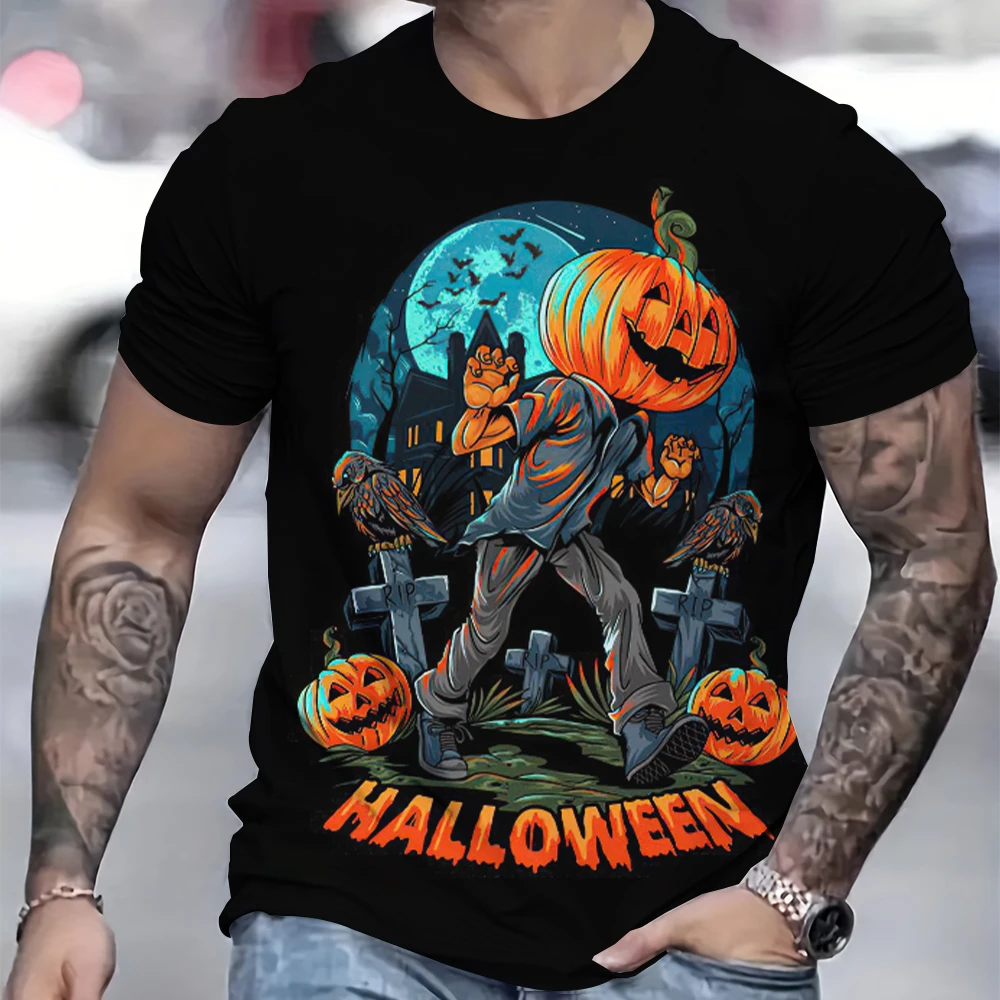 

Halloween T Shirt For Men Horror Pumpkin 3D Print Short Sleeve Tops Casual O-neck Tees Men's Clothes Oversized T-Shirt Pullover