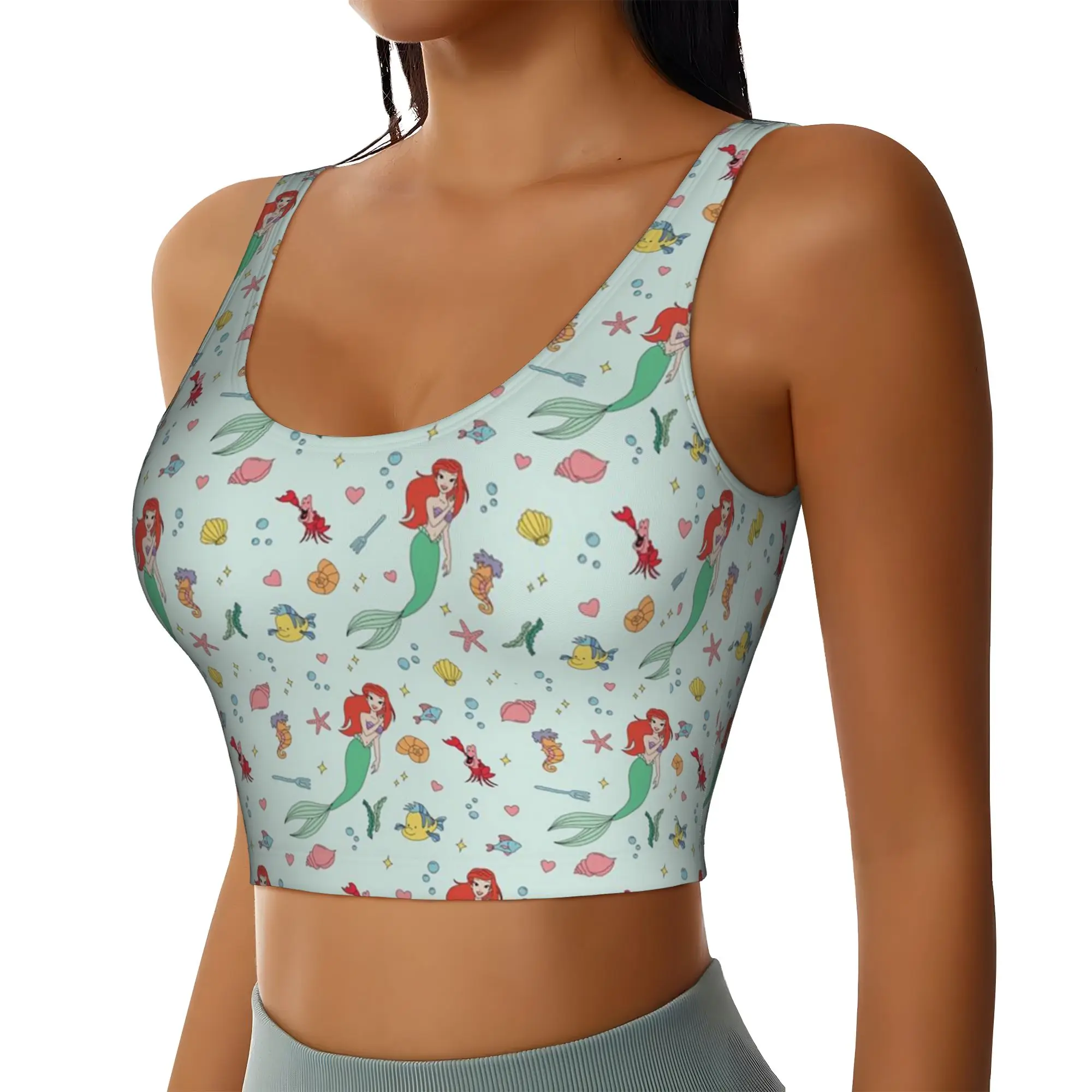 Custom Littles Anime Mermaides Sports Bra Women's  High Impact Workout Yoga Crop Top