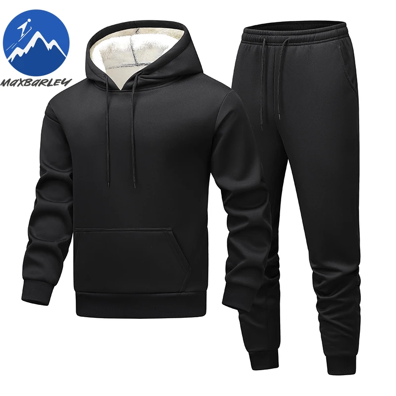 

Men Tracksuits Autumn Winter Fleece Warm Suit 2 Pieces Sets Hooded Sweatshirt Pants Long Sweatpants Streetwear Men Outfit Set