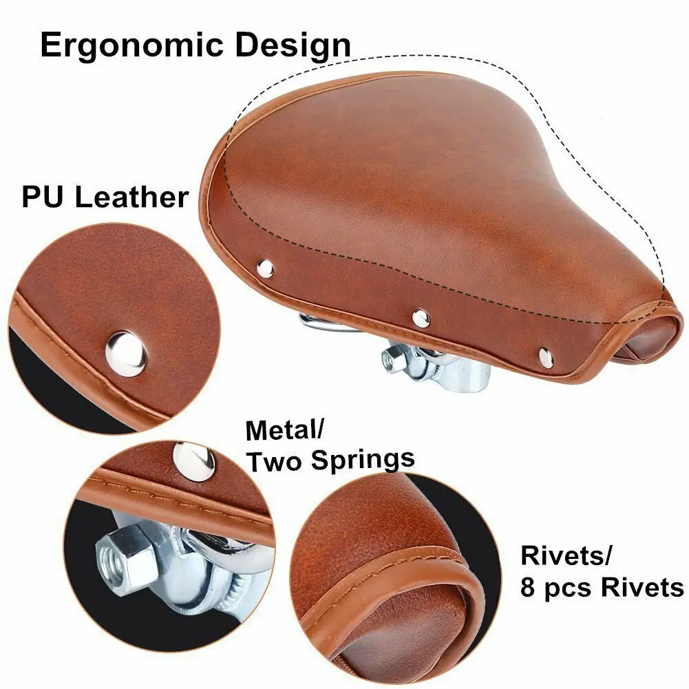 

Bike Saddles Comfort Bicycle Bike Cycling Seat Rivet Spring Cushion PU Leather