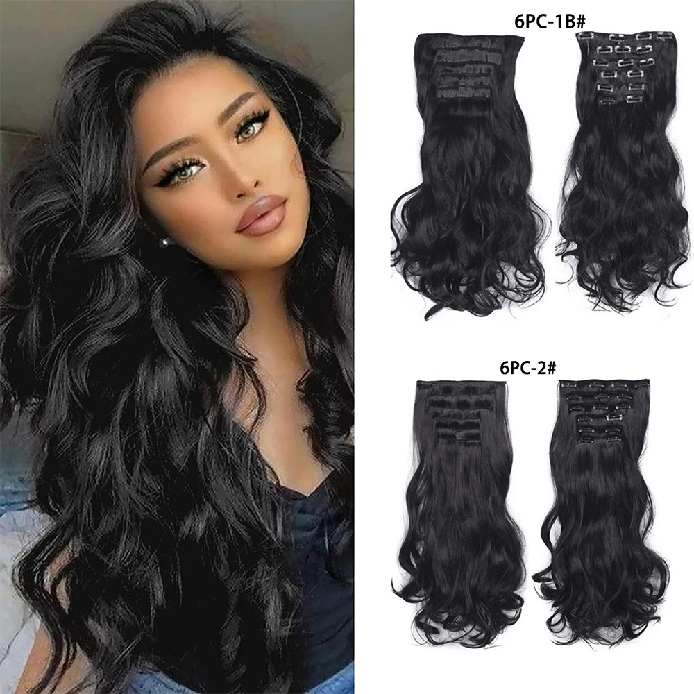 

Synthetic Clip in Hair Extensions Wig 150g 6pcs 22Inch Natural Hair Extensions for Women Clip in Thick Silky Curly Extensions