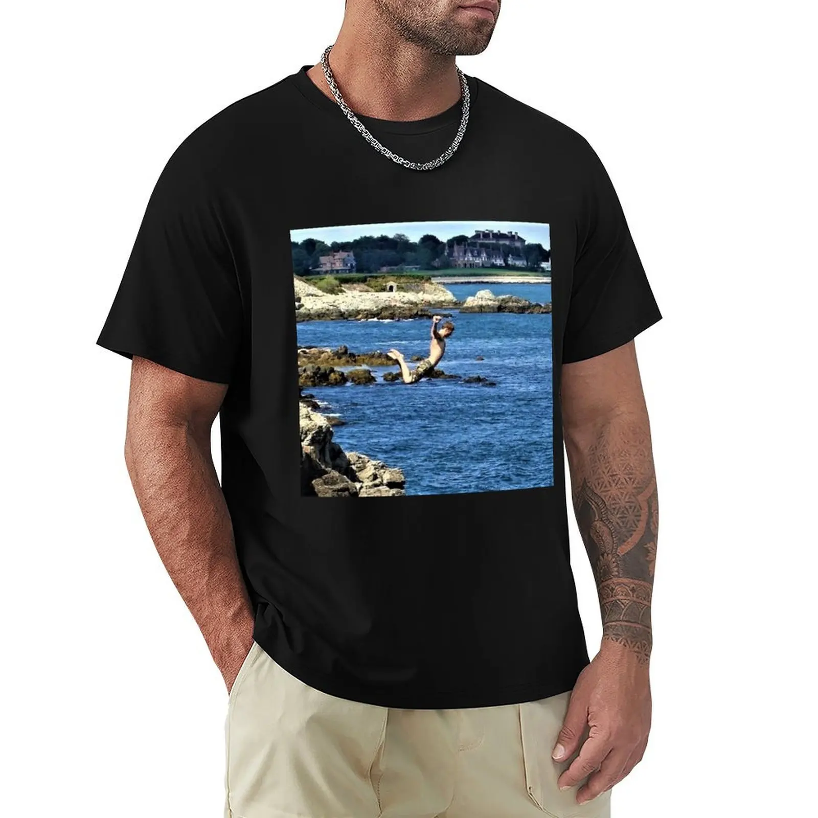 

Falling Man - Newport Cliffwalk, Rhode Island by Jeanpaul Ferro T-Shirt funny gifts shirts graphic tee Men's t-shirt