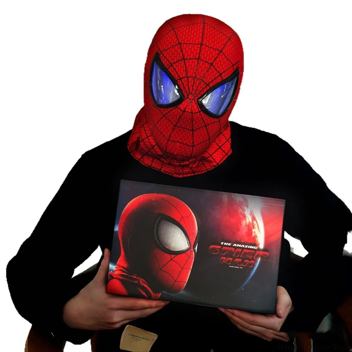 

Chin Control / Touch Control Spider-Man Mask with Moving Eyes & Blue Light Effect Spiderman Cosplay Headwear