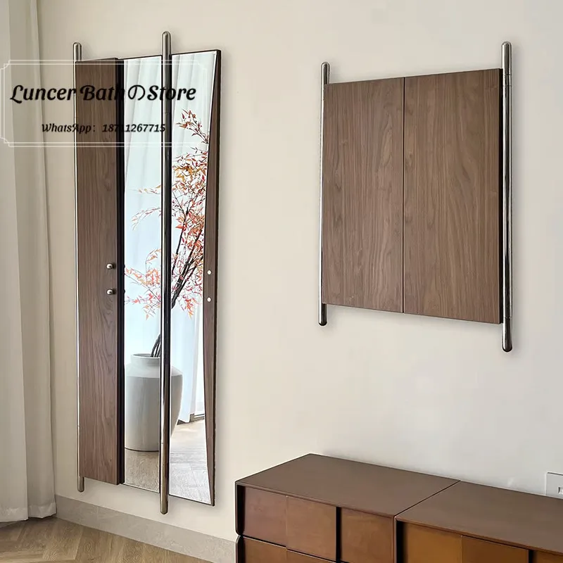MCM Wall Mounted Foldable Mirror, Vintage Full Length Floor Mirror for Bedroom, Hiding Fitting Mirror, Feng Shui Wall Lean