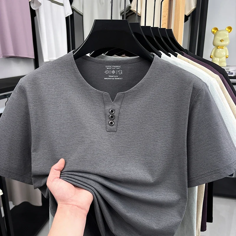 Men's Henley Neck Short Sleeve T Shirt With Three Button Placket Cool Breathable Fabric Casual Daily Wear