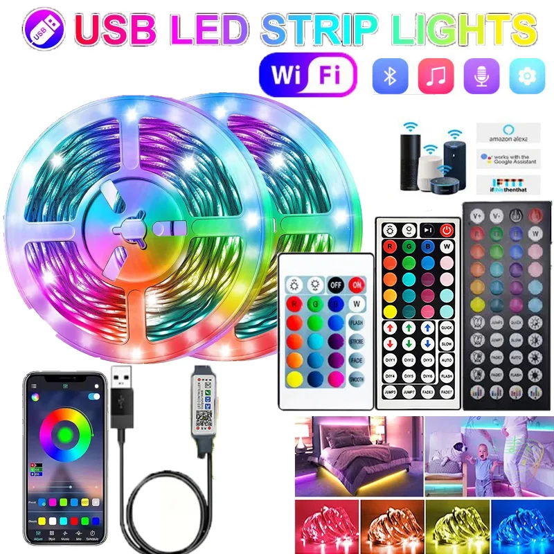 Гибкая светодиодная лента с Wi-Fi, USB, 5050 SMD, 5 В, RGB, Bluetooth