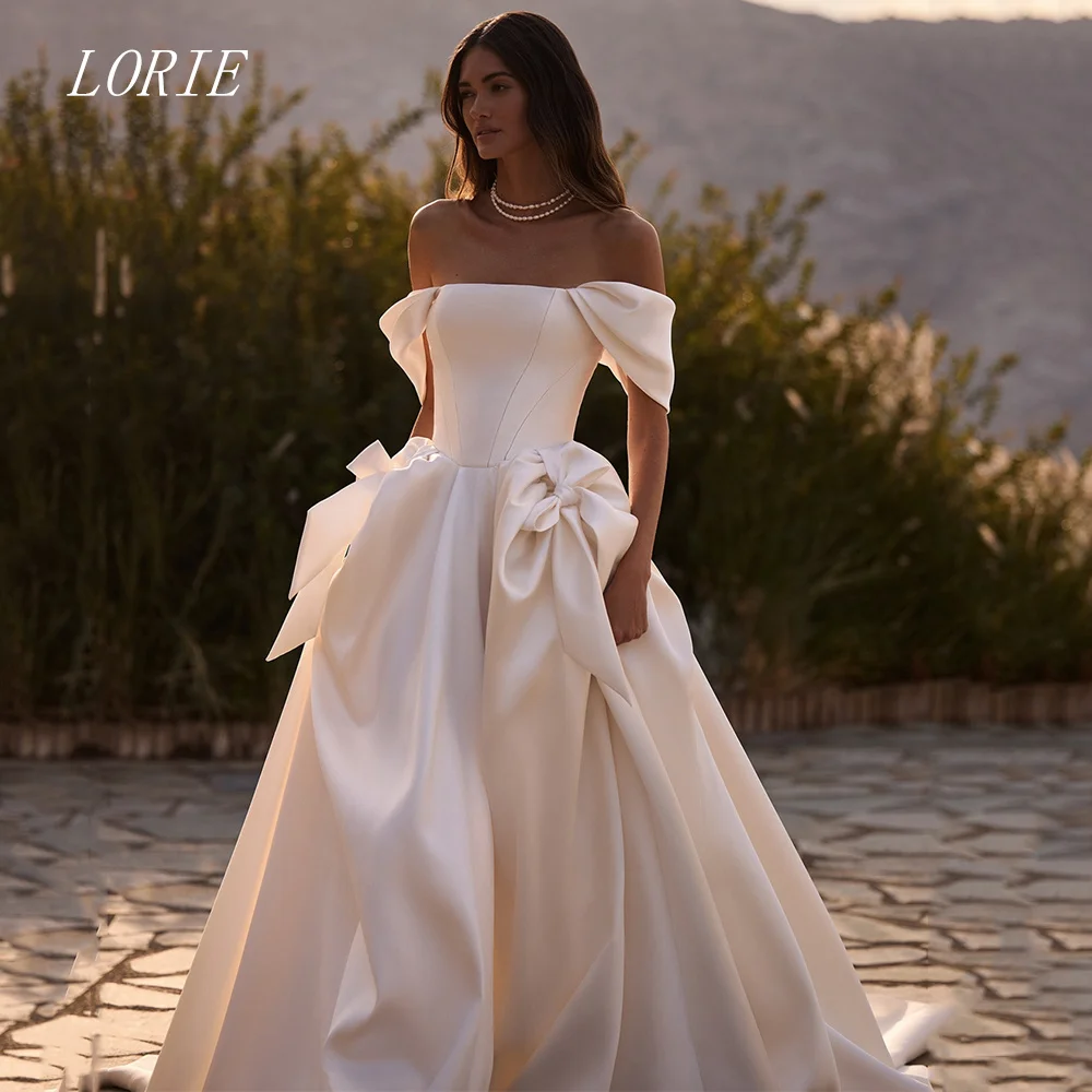 LORIE فستان زفاف فاخر بفيونكة على شكل حرف A قبالة الكتف فساتين زفاف أنيقة ثوب زفاف مخصص 2026