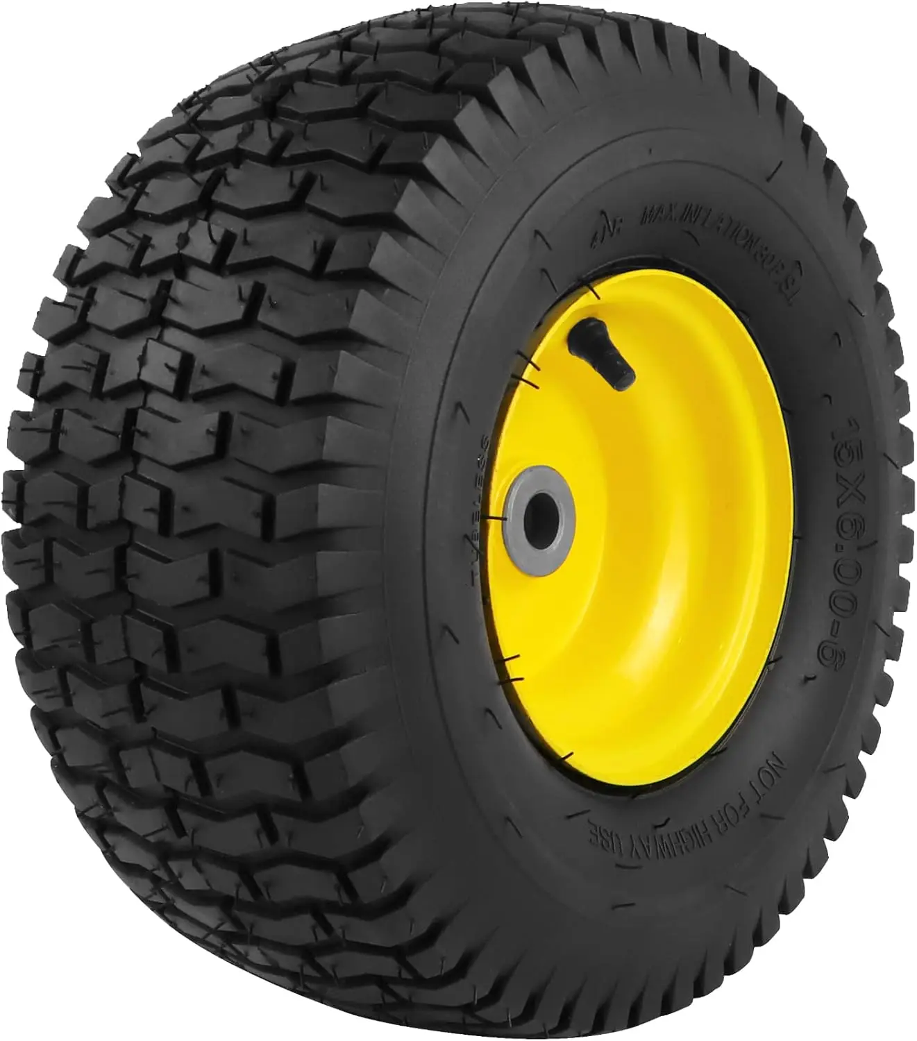 1PCS 15x6.00-6 Tubeless Lawn Mower Tire, 4 Ply Front Assembly with 570lbs Capacity, 3" Offset Hub
