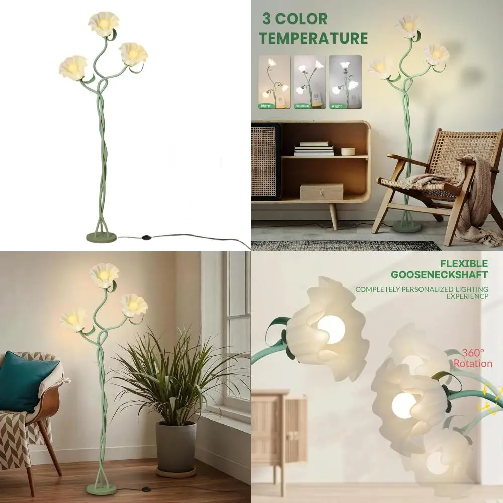 

Современный напольный светодиодный светильник с 3 головками и гибкими штангами, 3 режима цвета, с регулировкой яркости, для гостиной, детской комнаты и офиса, милый высокий светильник для