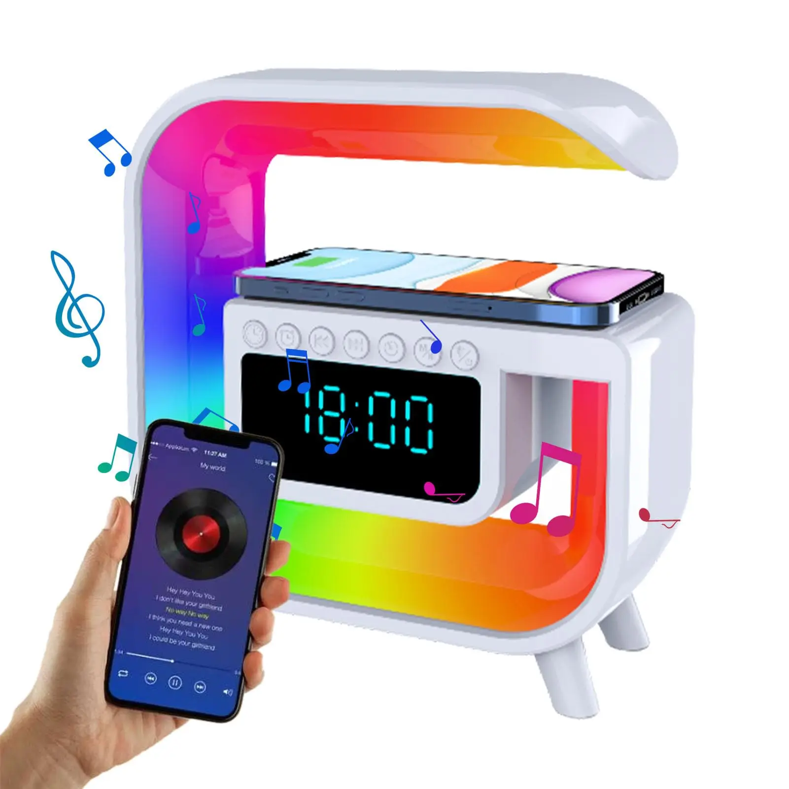 COLSUR Bluetooth Speaker Alarm Clock Wireless Charger Led Moon Lamp Music Home Decor Night Table Smart Light Gifts for Girl