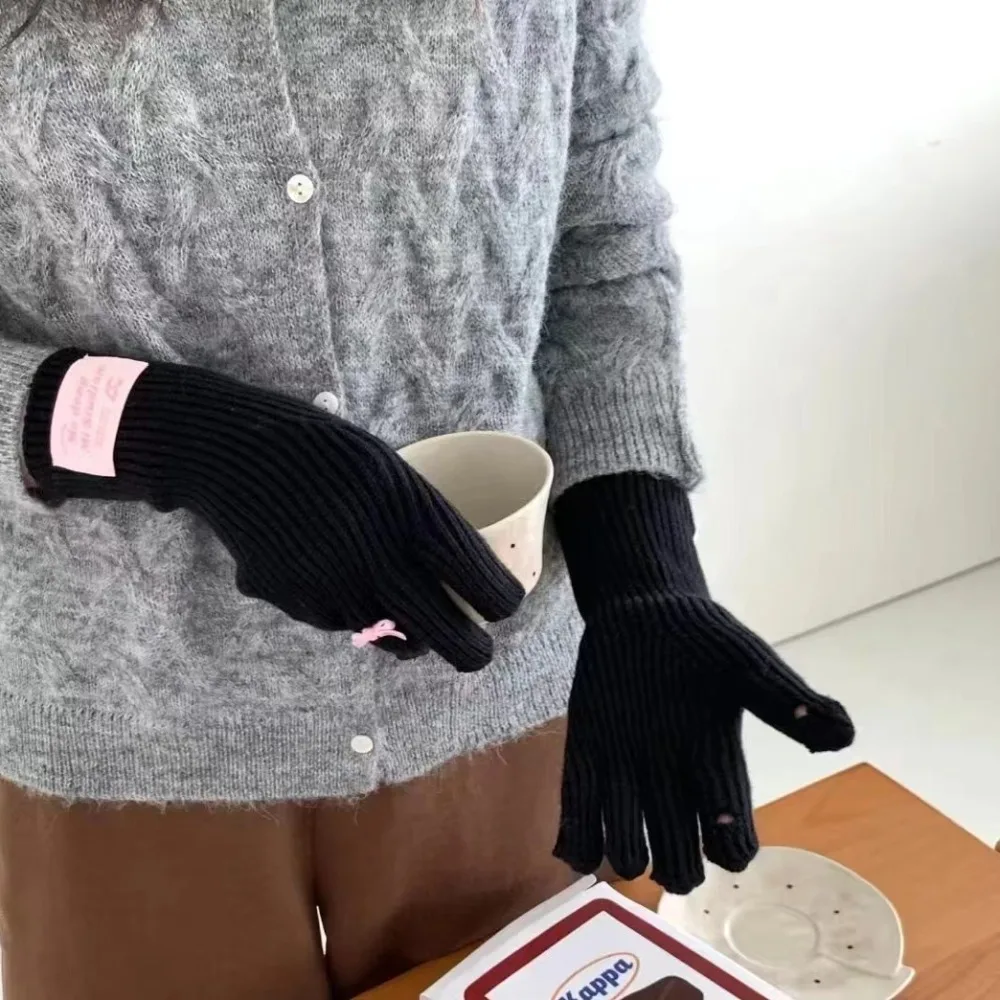 Long Mittens Korea Knitted Bow Gloves Y2k Kawaii Women Winter Gloves Mittens Fashion Warm Riding Gloves Ladies