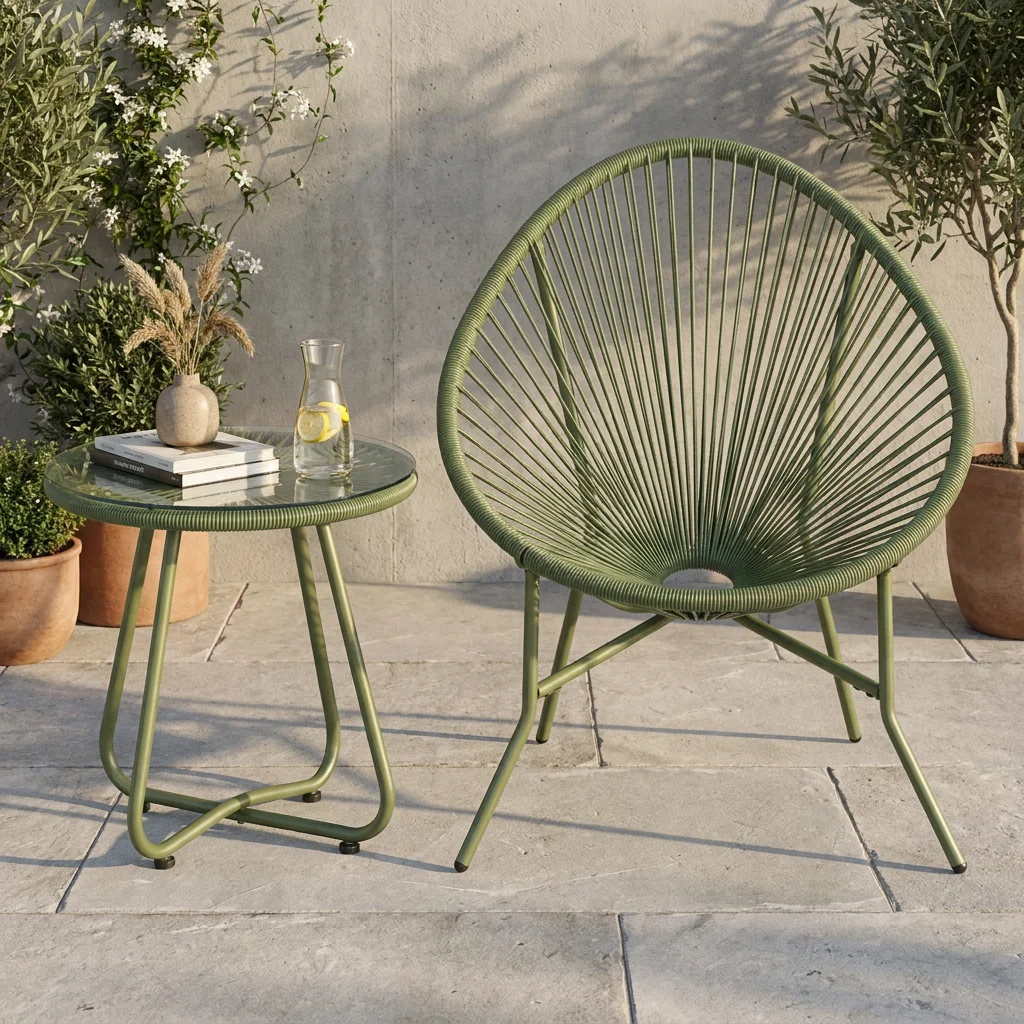 Modern Stainless Steel Durable Acapulco Chair Bistro Set, Patio Conversation Furniture, Outdoor Garden Armchair, Hotel School