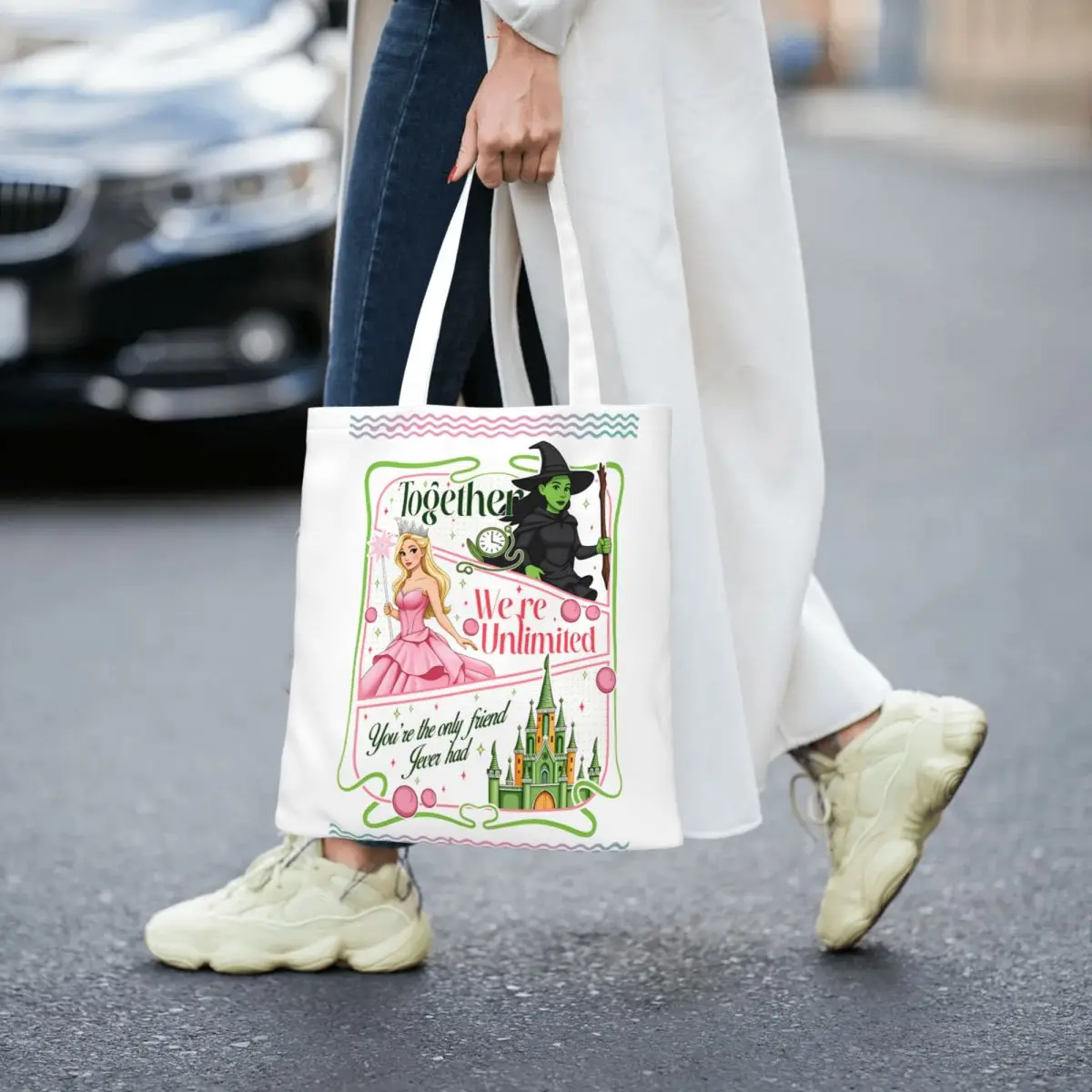 

Wicked For Good Canvas Tote Handbag Witch Wizard Fantasy Grocery Bags Reusable Shopping Bags for Unisex