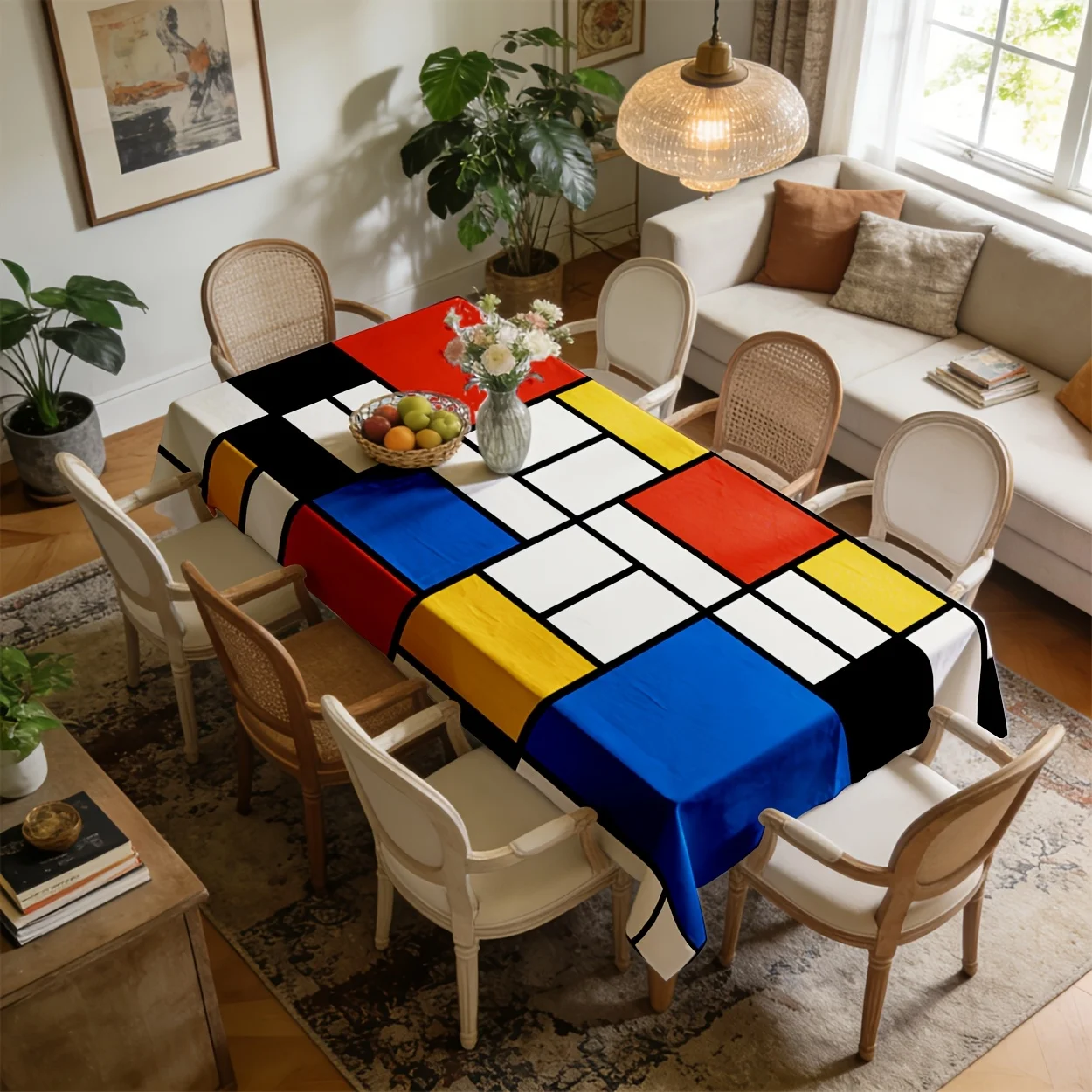 Tablecloth - 2D Flat Printing - 1 piece - De Stijl style - Red, Yellow, Blue, White color scheme - Polyester fabric